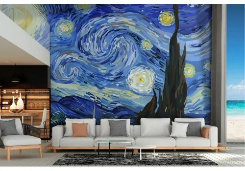 Van Gogh Starry Night Painted Wallpaper