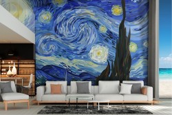 Van Gogh Starry Night Painted Wallpaper