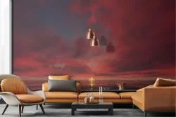 Carta da Parati tramonto rosso sul mare