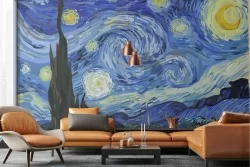 Van Gogh Starry Night Painted Wallpaper