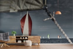 Wallpaper landscape sea storm with boats