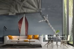 Carta da Parati paesaggio mare tempesta con barche