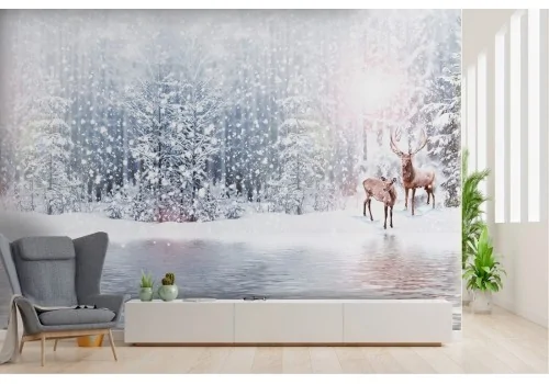 Wallpaper mountain landscape lake snow animals