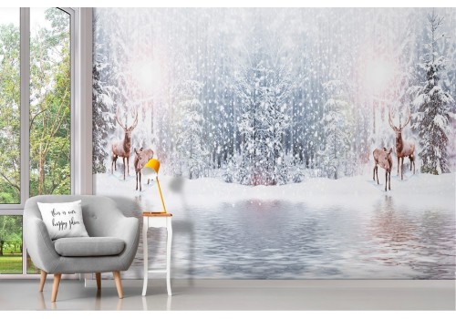 Wallpaper mountain landscape lake snow animals 2