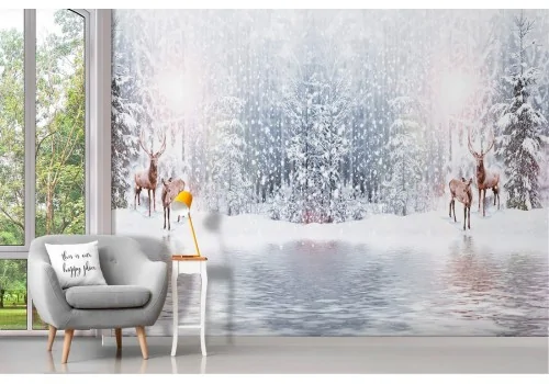 Wallpaper mountain landscape lake snow animals 2