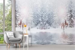 Wallpaper mountain landscape lake snow animals