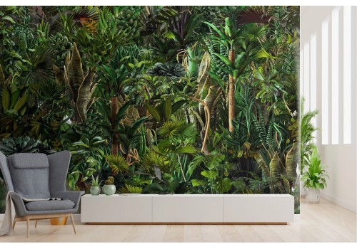 Wallpaper landscape dense tropical forest green leaves