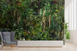 Carta da Parati paesaggio folta foresta tropicale foglie verdi