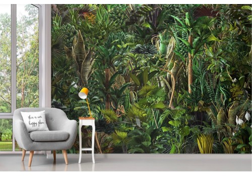 Carta da Parati paesaggio folta foresta tropicale foglie verdi 2