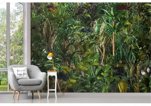 Carta da Parati paesaggio folta foresta tropicale foglie verdi 2