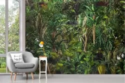 Wallpaper landscape dense tropical forest green leaves