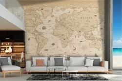 Stylized world map wallpaper with animals