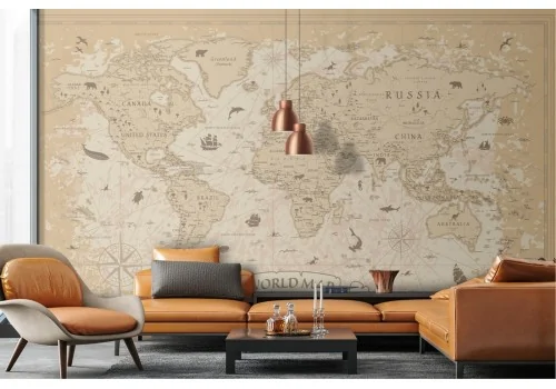 Stylized world map wallpaper with animals 2