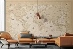 Stylized world map wallpaper with animals