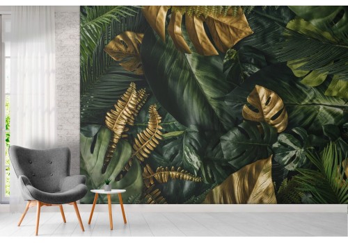 Tropical leaves green and gold nature wallpaper 2