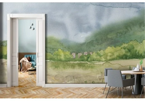 Wallpaper grass and hills landscape nature watercolor