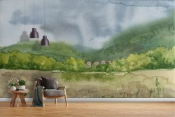 Carta da Parati prato e colline paesaggio natura acquerello