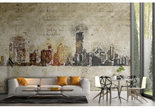 Watercolor stylized city skyscrapers wallpaper