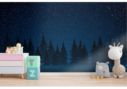 Wallpaper forest night starry sky landscape