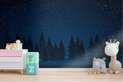 Carta da Parati foresta notte cielo stellato paesaggio