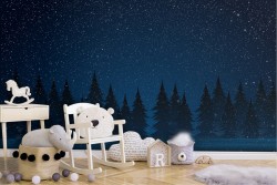 Carta da Parati foresta notte cielo stellato paesaggio