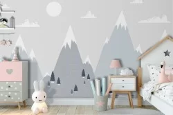 Carta da Parati paesaggio montagne innevate natura bambini
