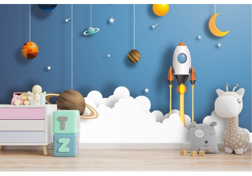 Wallpaper rockets and planets children's decoration 2