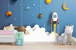 Carta da Parati razzi e pianeti decorazione bambini