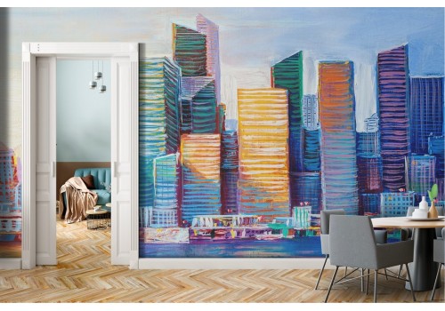 Wallpaper skyscrapers painted city on the sea