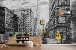 Wallpaper painted city New York taxi