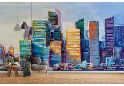 Wallpaper skyscrapers painted city on the sea 2