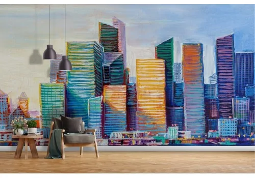 Wallpaper skyscrapers painted city on the sea 2