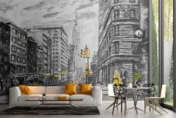 Wallpaper painted city New York taxi