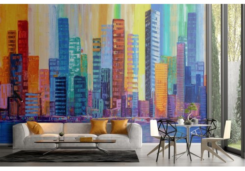 Abstract skyscrapers city painted wallpaper