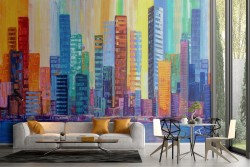 Abstract skyscrapers city painted wallpaper
