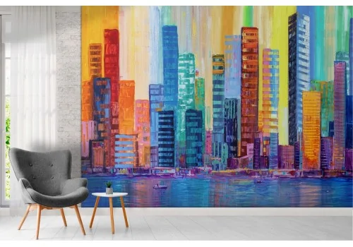 Abstract skyscrapers city painted wallpaper 2
