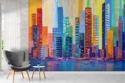 Abstract skyscrapers city painted wallpaper