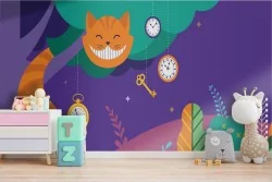 Cheshire Cat fantasy landscape wallpaper for children
