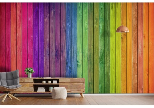 Rainbow wood plank surface wallpaper