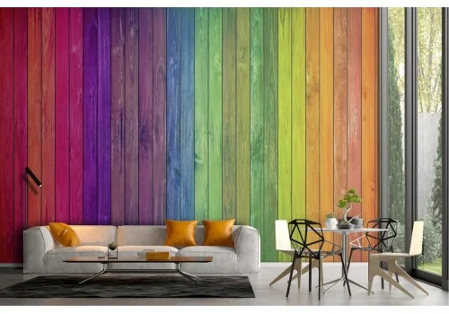 Rainbow wood plank surface wallpaper 2