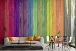 Rainbow wood plank surface wallpaper