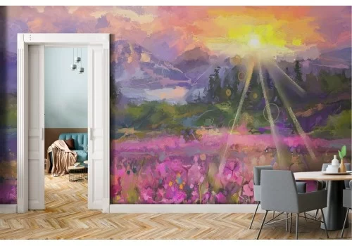 Carta da Parati dipinto campo di fiori prato natura