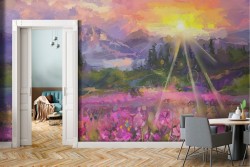 Wallpaper painted field of flowers meadow nature