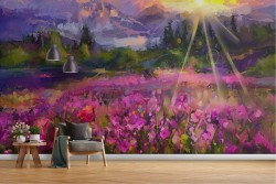 Wallpaper painted field of flowers meadow nature