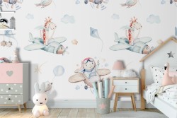 Kids Wallpaper Decorations and Patterns Rockets Airplanes Hot Air Balloons