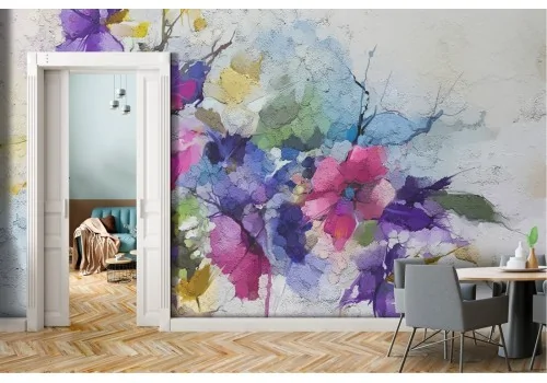 Carta da Parati dipinto fiori viole natura astratta