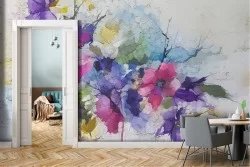 Carta da Parati dipinto fiori viole natura astratta