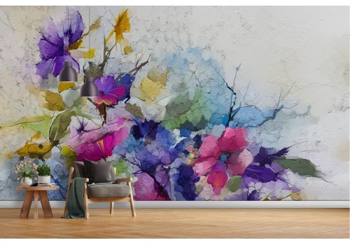 Wallpaper painted purple flowers abstract nature 2