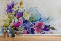 Carta da Parati dipinto fiori viole natura astratta