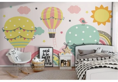 Wallpaper hot air balloons and rainbows sky for children